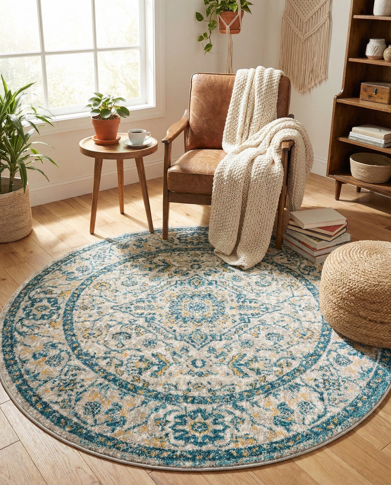 Seville Stripes Collection Area Rug - Cadiz (Light Gray) Round Light Gray  lifestyle 64
