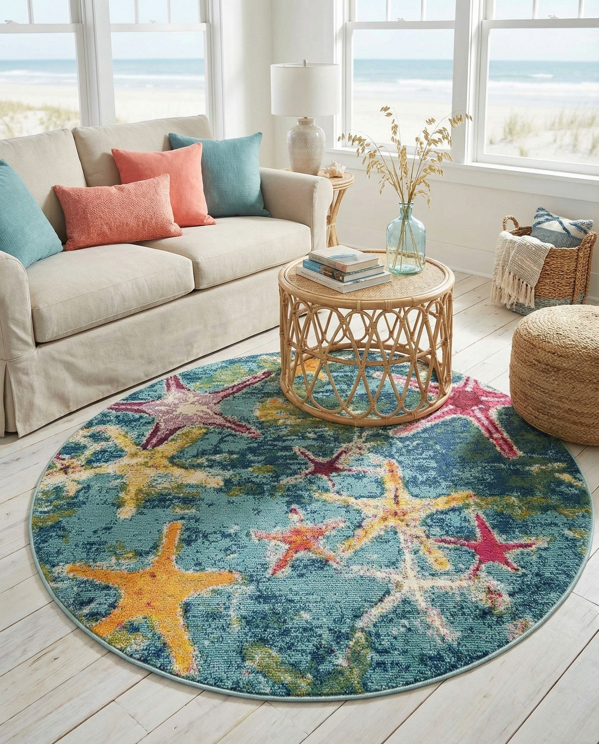 Sorrento Shores Collection Area Rug - Positano Round Navy Blue  lifestyle 84