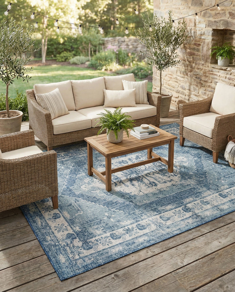 Patio Heritage Collection Area Rug -  Augusta (Blue) Rectangle Blue  lifestyle 7