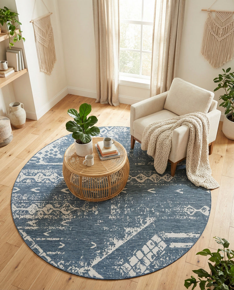 Desert Nomad Terrace Collection Area Rug - Sahara (Blue) Round Blue  lifestyle 68