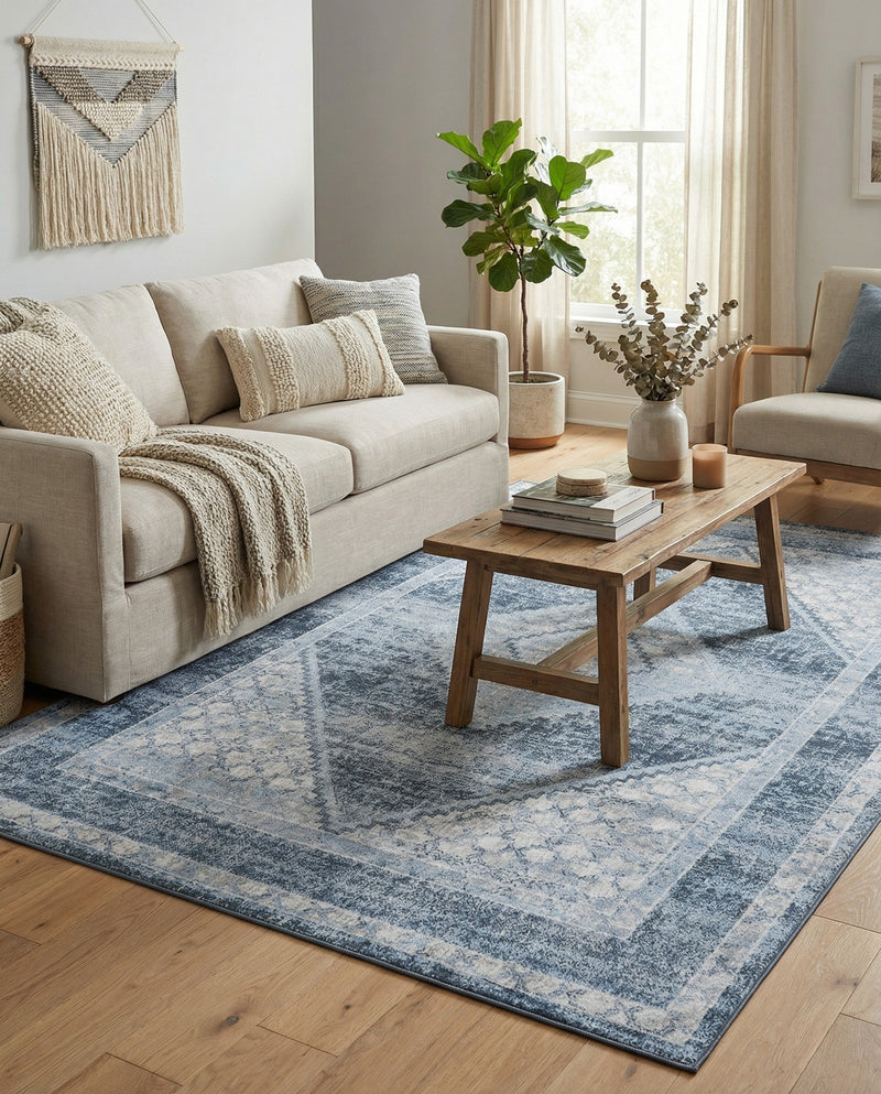 Aegean Elegance Washables Collection Area Rug -  Delos Rectangle Navy Blue  lifestyle 25