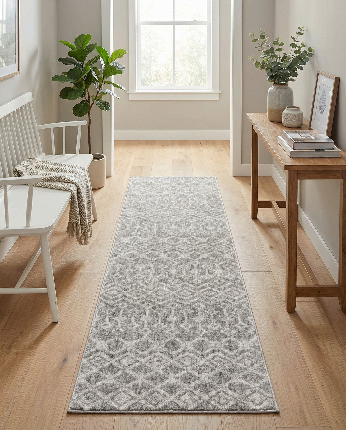 Geo Garden Lattice Collection Area Rug -  Andalusia Runner Gray  lifestyle 180