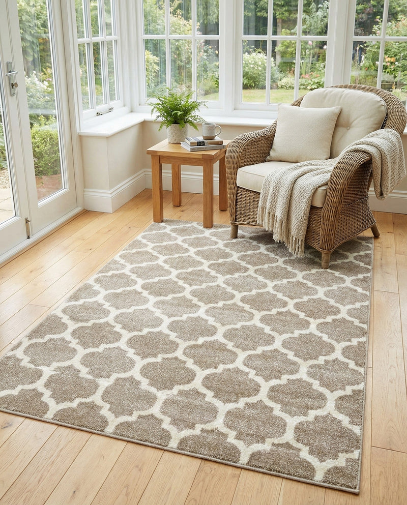 Lattice Gardens Collection Area Rug -  Bloomfield (Light Brown) Rectangle Light Brown  lifestyle 15