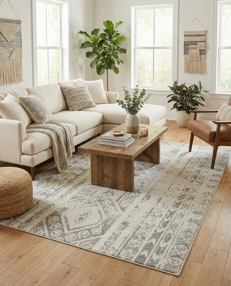 Brighton Stripes Collection Area Rug - Sussex (Ivory and Gray) Rectangle Ivory and Gray  lifestyle 8