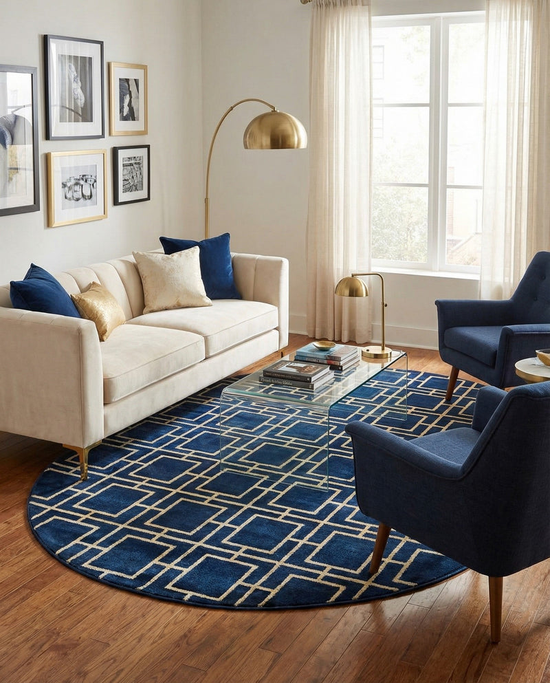 Hollywood Luxe Collection Area Rug -  Beverly (Navy Blue Gold) Oval Navy Blue Gold  lifestyle 55