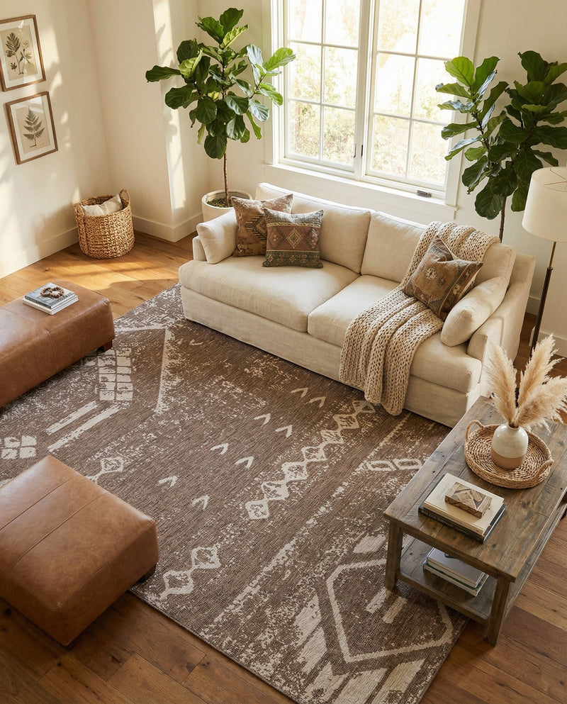 Desert Nomad Terrace Collection Area Rug - Sahara (Brown) Rectangle Brown  lifestyle 3