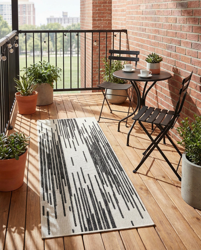 Urban Terrace Collection Area Rug -  Riverside Runner Black and White  lifestyle 40