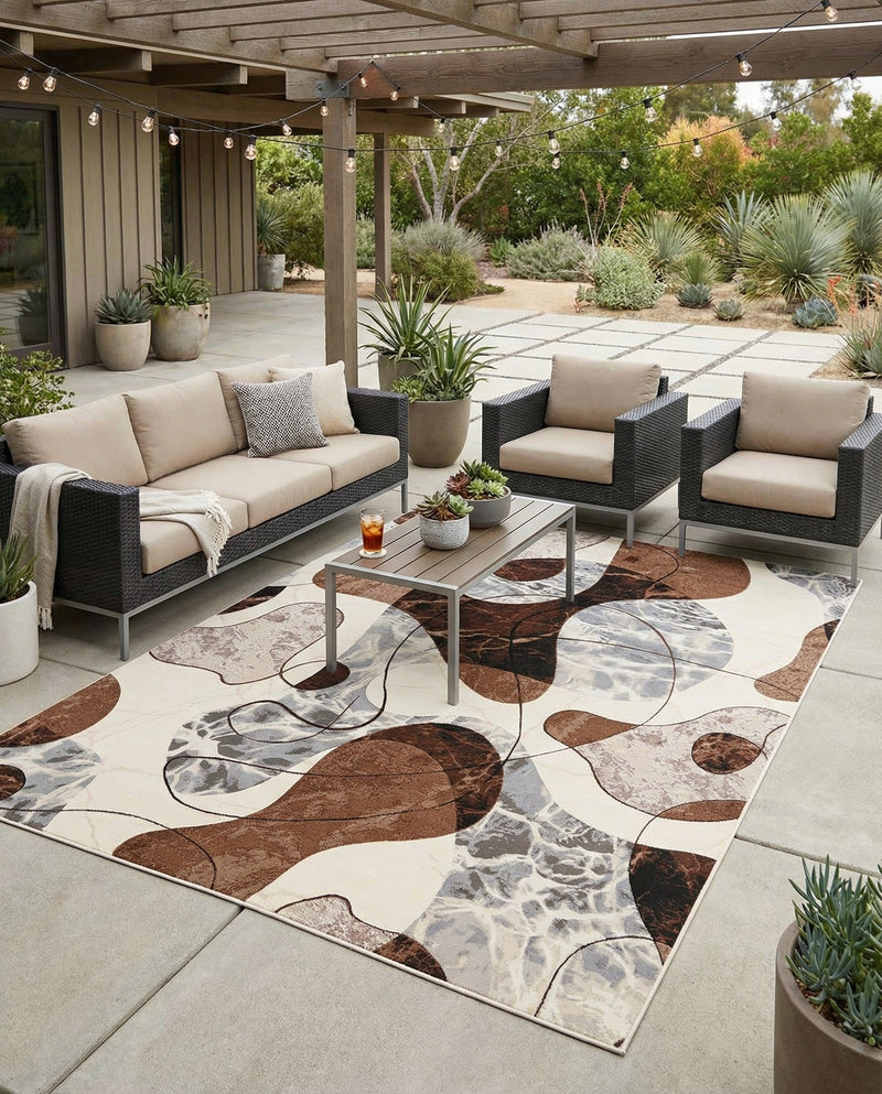 Urban Terrace Collection Area Rug -  Garden Rectangle Brown and White  lifestyle 7
