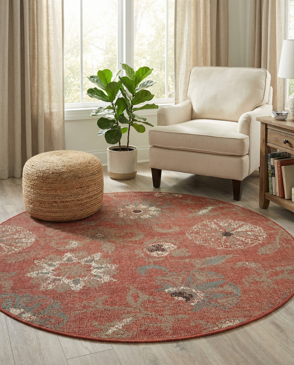 Seaside Blooms Collection Area Rug - Seychelles Round Terracotta  lifestyle 104