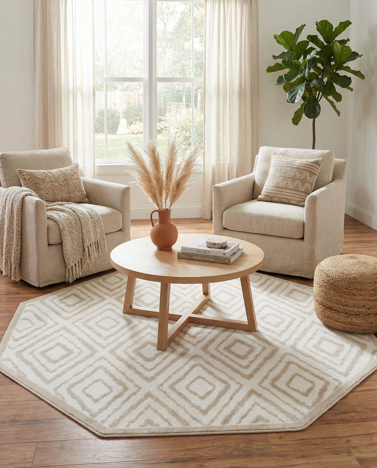 Sanctuary Retreat Collection Area Rug -  Oasis Octagon Snow White  lifestyle 130