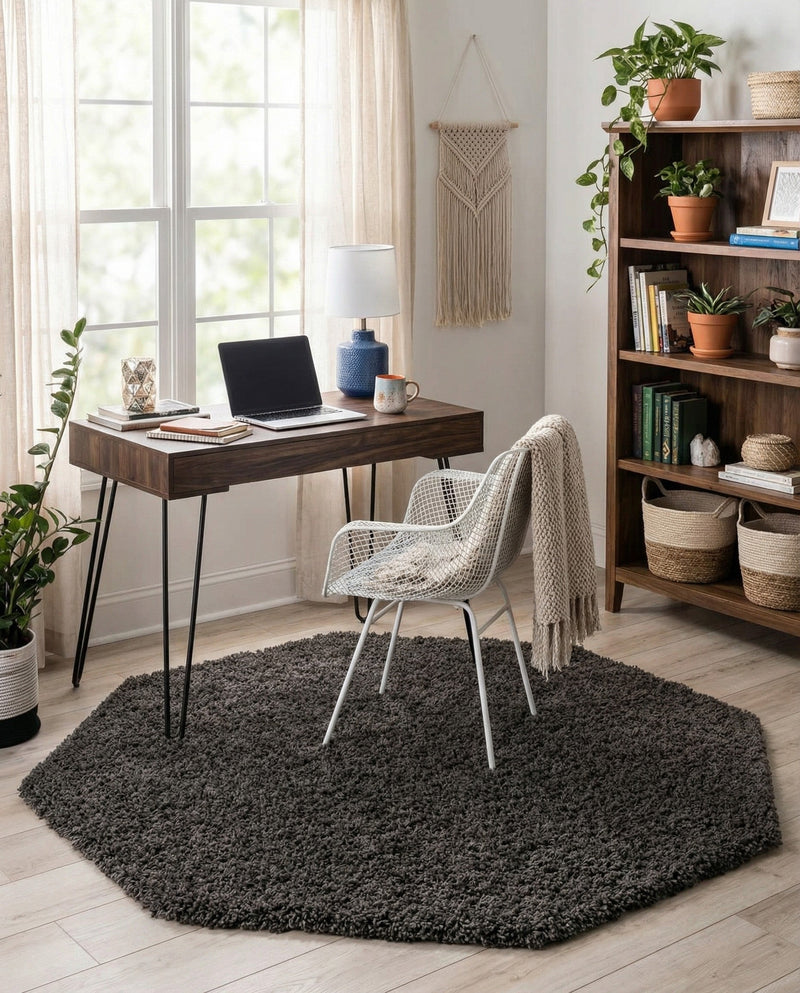 Plush Oasis Collection Area Rug - Serenity (Graphite Gray) Octagon Graphite Gray  lifestyle 45