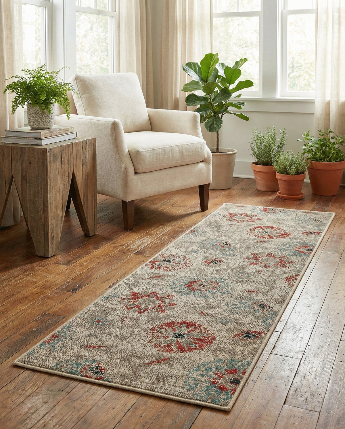 Seaside Blooms Collection Area Rug - Seychelles Runner Beige  lifestyle 100