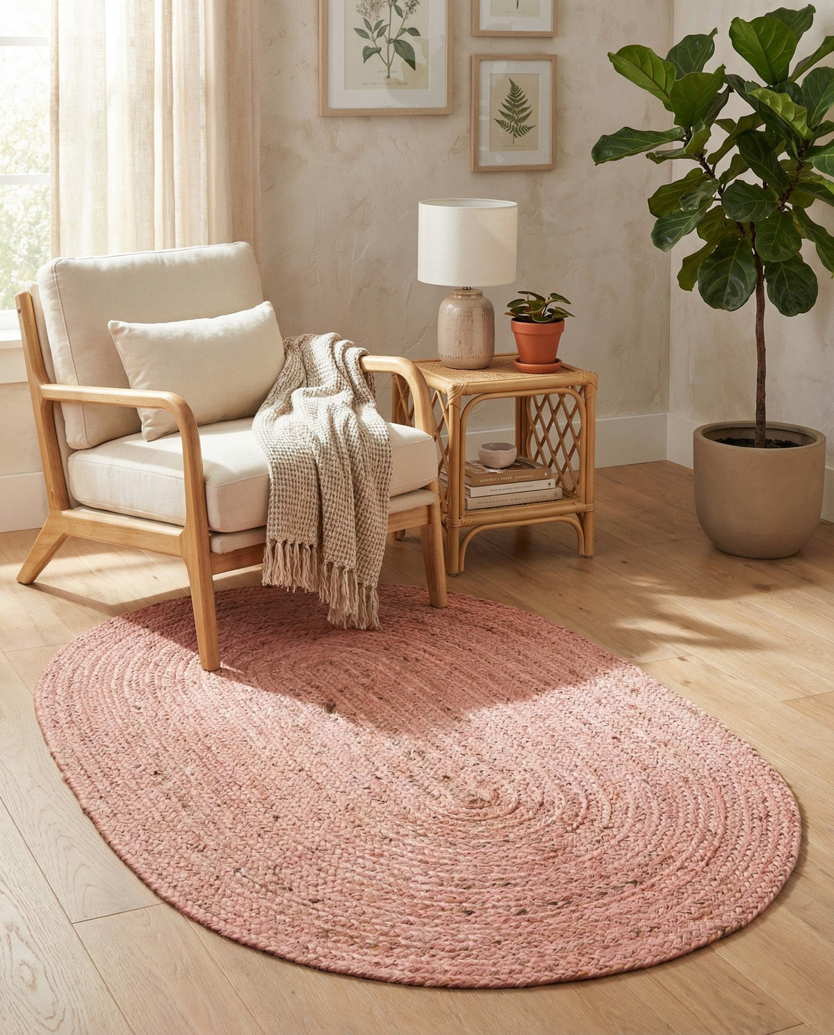 Woven Seaside Jute Collection Area Rug - Savannah (Light Pink) Oval Light Pink  lifestyle 78