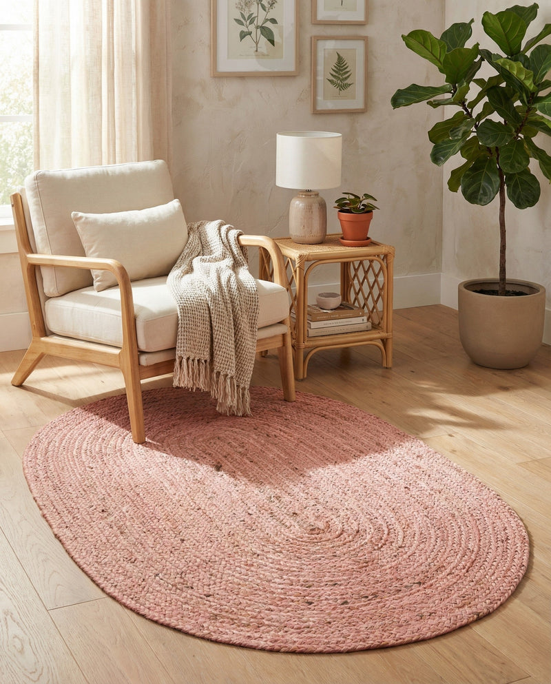 Woven Seaside Jute Collection Area Rug - Savannah (Light Pink) Oval Light Pink  lifestyle 78