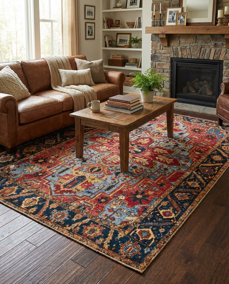 Patio Heritage Collection Area Rug -  Garden Rectangle Rust Red and Blue  lifestyle 24