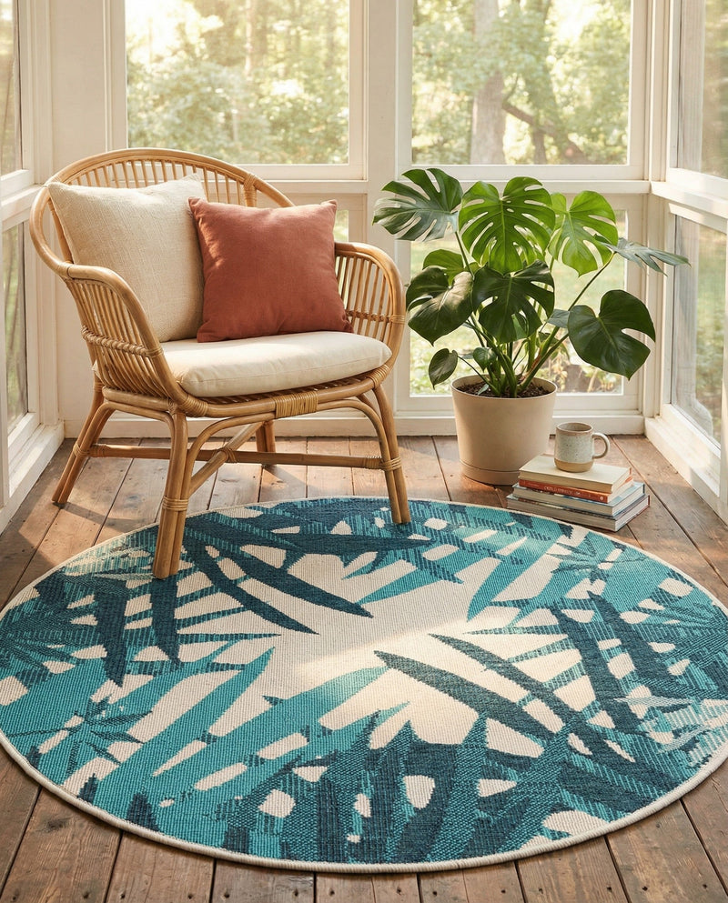 Seaside Blooms Collection Area Rug -  Provence Round Teal blue  lifestyle 60