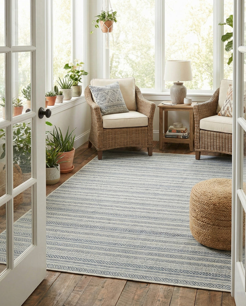 Seaside Stripes Collection Area Rug -  Boardwalk (Light Blue) Rectangle Light Blue  lifestyle 9