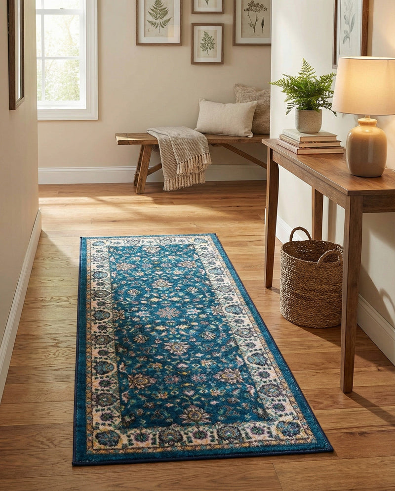 Casablanca Tapestry Collection Area Rug -  Marrakech (Egyptian Blue) Runner Egyptian Blue  lifestyle 27