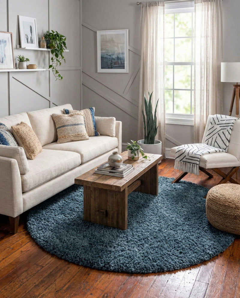 Alpine Plush Collection Area Rug -  Cortina (Marine Blue) Round Marine Blue  lifestyle 25