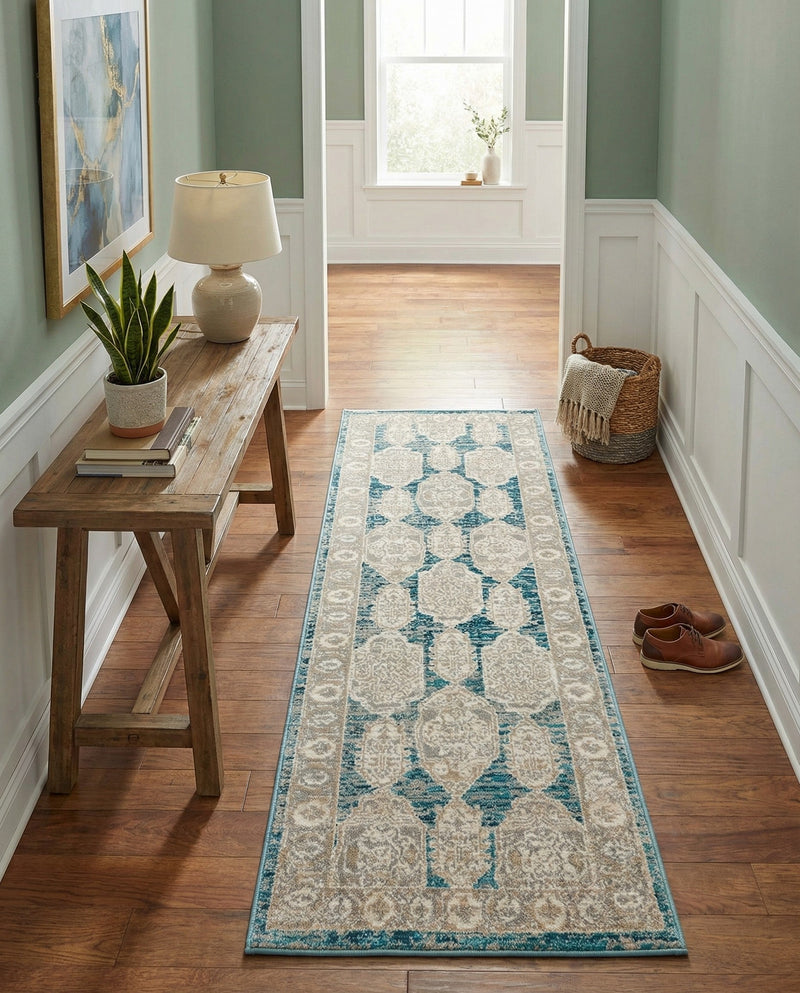 Seville Stripes Collection Area Rug -  Granada (Blue) Runner Blue  lifestyle 45