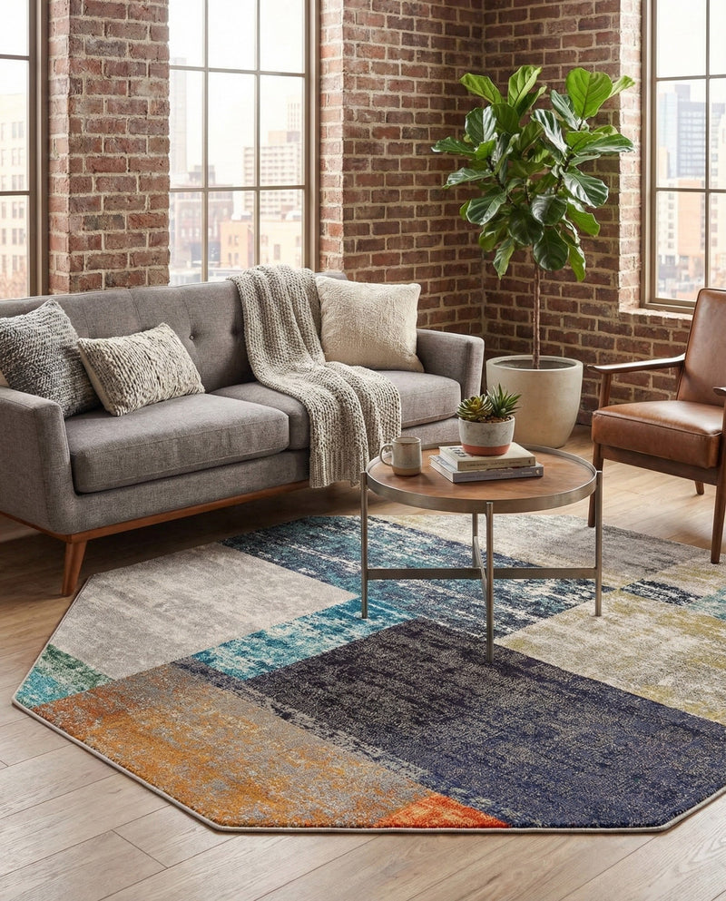 Colorburst Oasis Collection Area Rug - Palette Octagon Multi  lifestyle 50