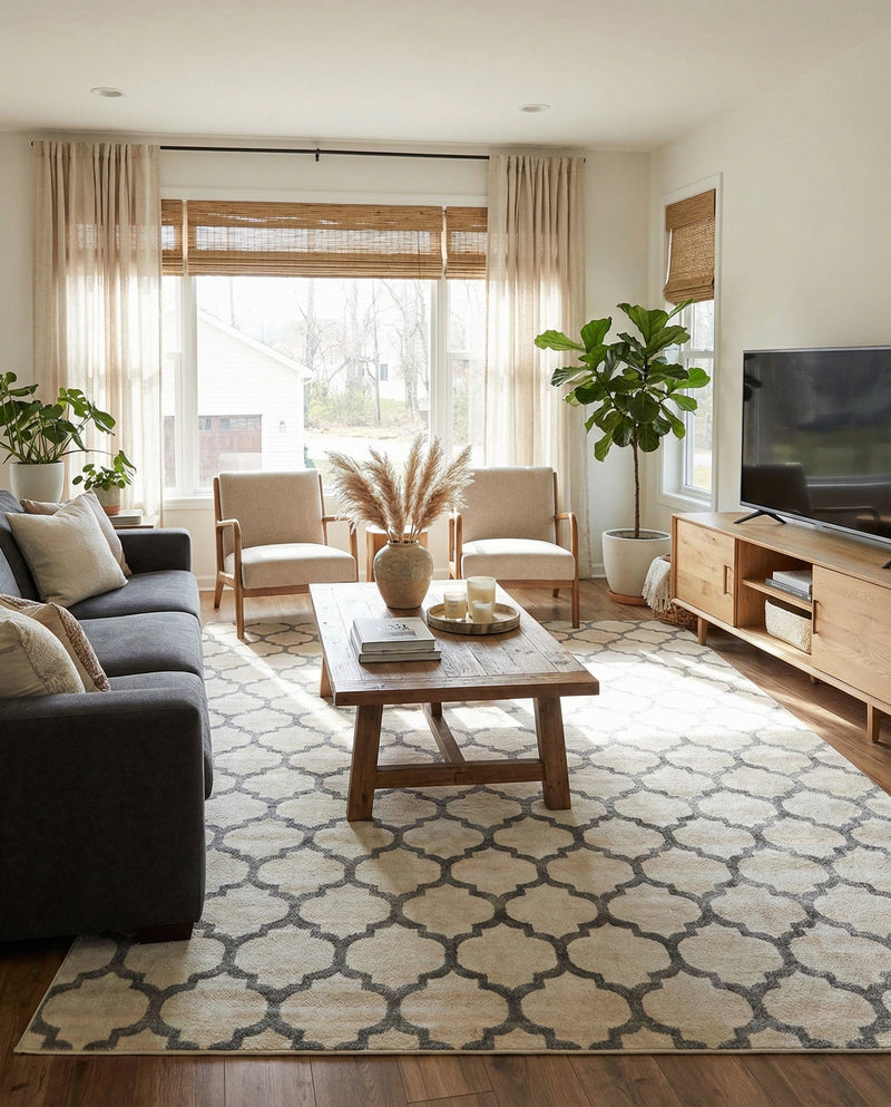 Lattice Gardens Collection Area Rug -  Bloomfield (Beige and Gray) Rectangle Beige and Gray  lifestyle 24