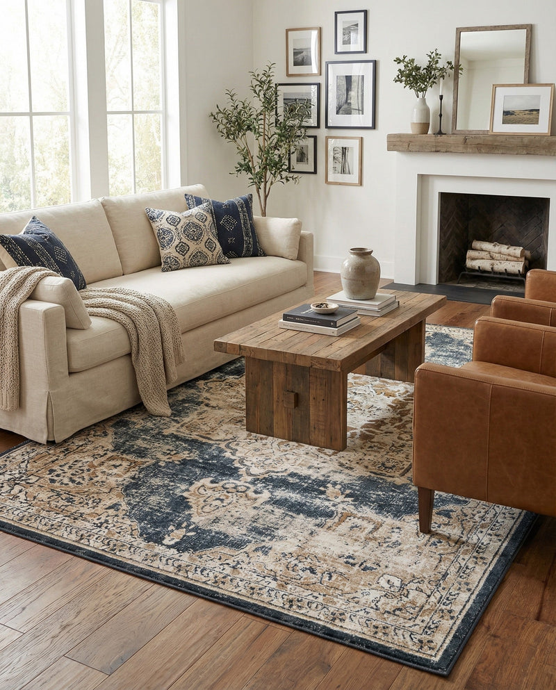 Coastal Manor Collection Area Rug -  Pelican Rectangle Dark Blue  lifestyle 13