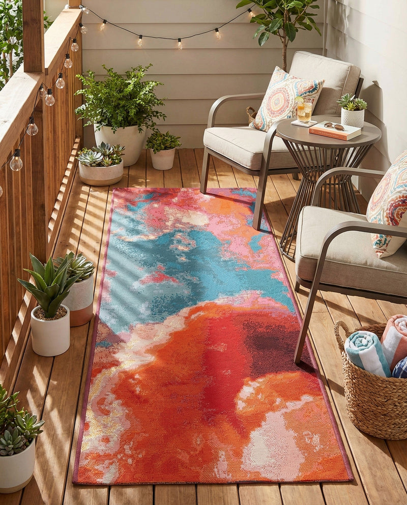 Urban Terrace Collection Area Rug -  Patio Runner Gray and Pink  lifestyle 61