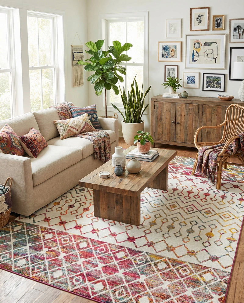 Mediterranean Lattice Collection Area Rug -  Casablanca (Ivory Multi) Rectangle Ivory Multi  lifestyle 9
