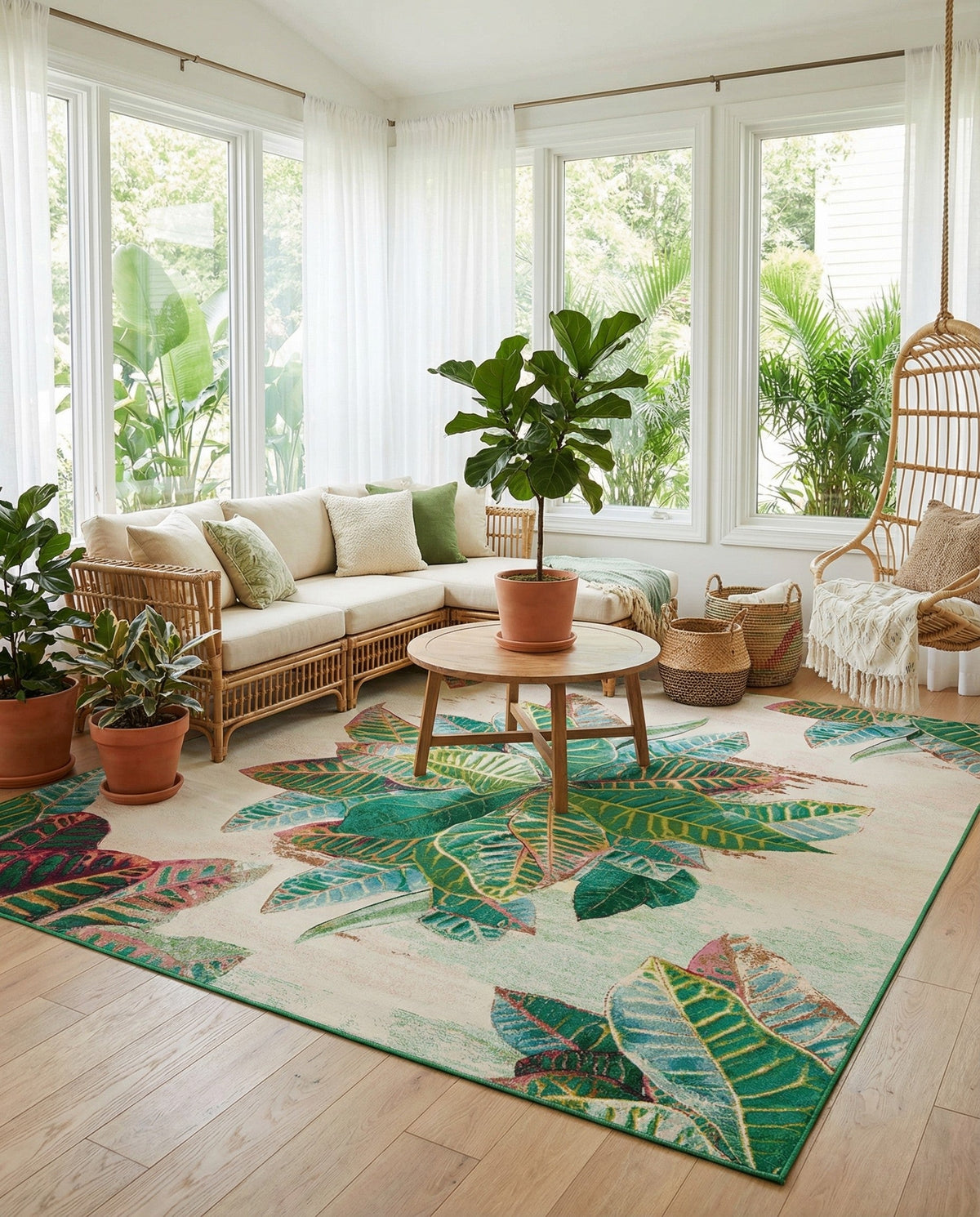 Seaside Blooms Collection Area Rug -  Fern Square Multi  lifestyle 95