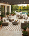 Seaside Stripes Collection Area Rug - Cabana (Taupe) Round Taupe  lifestyle 43
