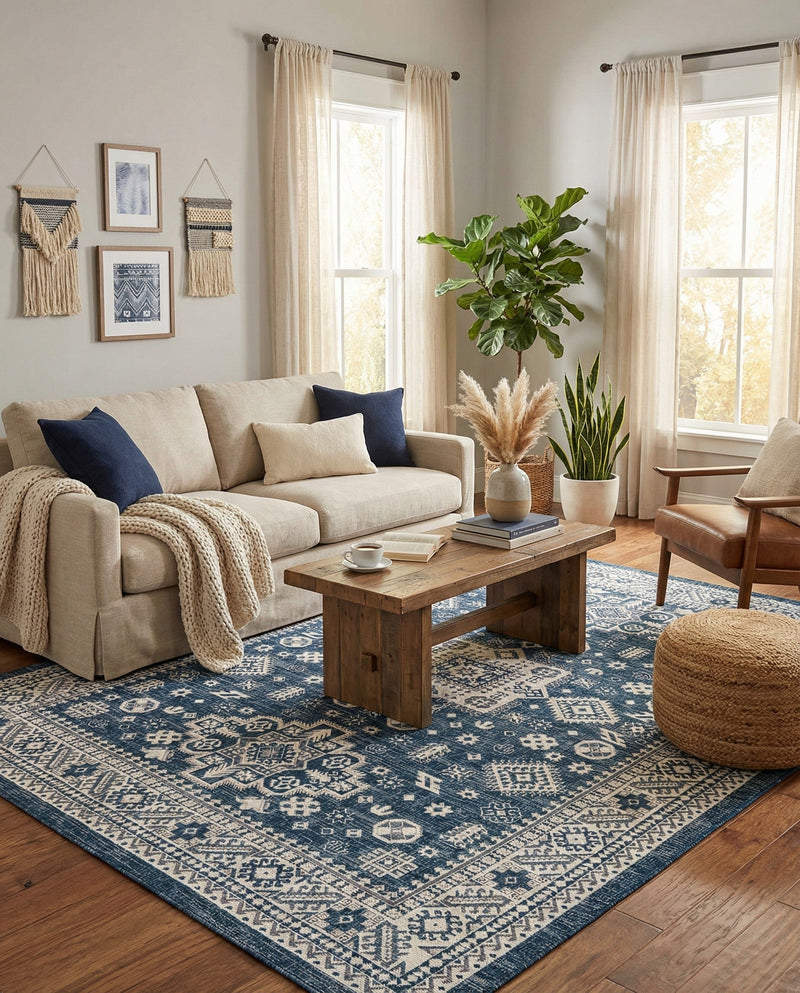 Tribal Terrace Treasures Collection Area Rug -  Incan Isle (Blue) Rectangle Blue  lifestyle 15