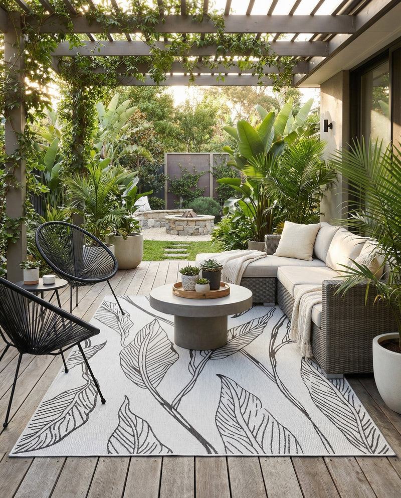 Seaside Blooms Collection Area Rug -  Evergreen (Charcoal Ivory) Rectangle Charcoal Ivory  lifestyle 3