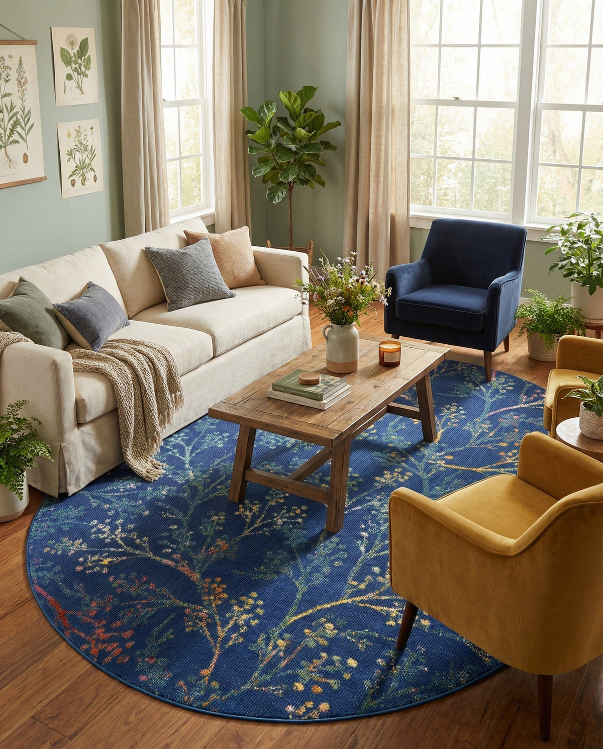 Meadow Breeze Collection Area Rug -  Sunbeam Oval Blue  lifestyle 140