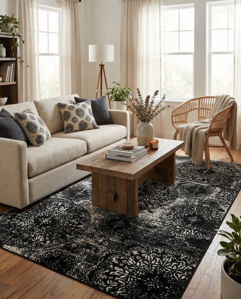 Riviera Elegance Collection Area Rug -  Monaco (Black) Rectangle Black  lifestyle 29