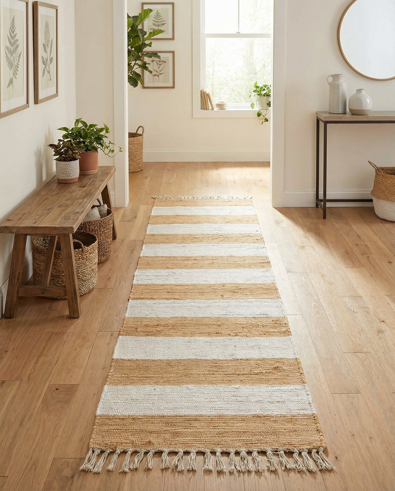 Tassel Trail Collection Area Rug - Pathway (Beige) Runner Beige  lifestyle 75