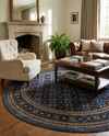 Samarkand Elegance Collection Area Rug -  Margilan (Blue) Round Blue  lifestyle 59