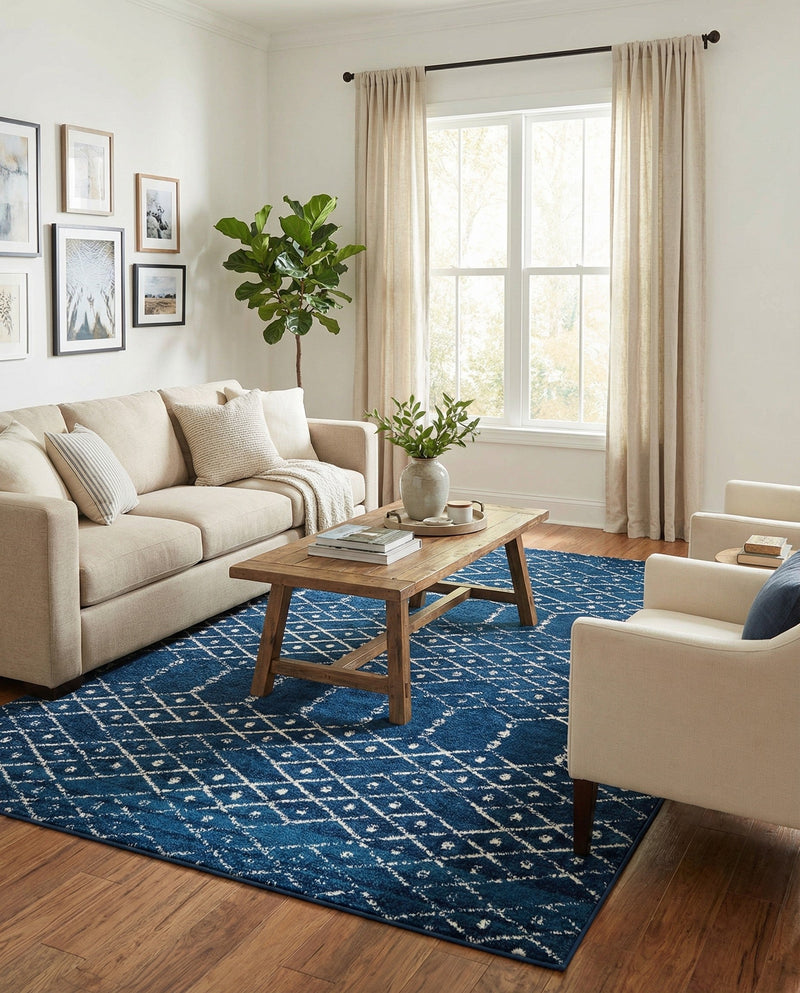 Marrakesh Lattice Collection Area Rug - Casablanca (Navy Blue) Rectangle Navy Blue  lifestyle 3