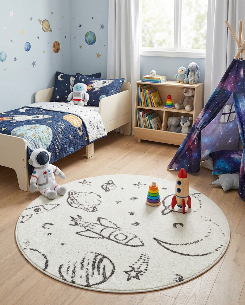 Wonder Tykes Collection Area Rug -  Jigsaw Round Ivory  lifestyle 46
