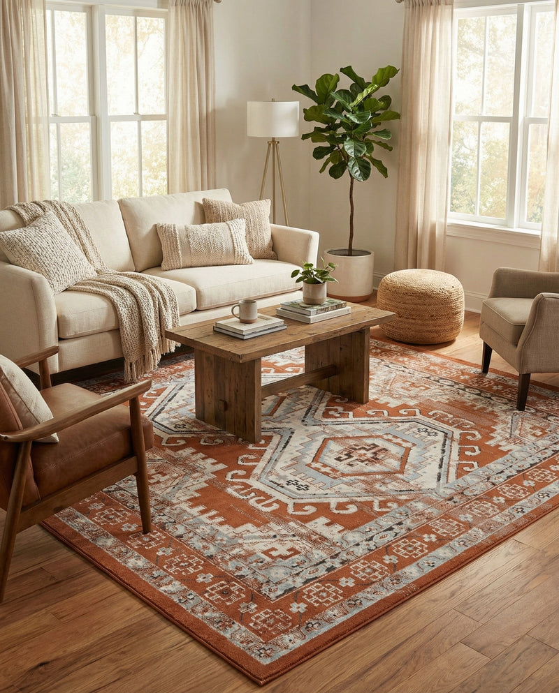 Savannah Elegance Collection Area Rug -  Tybee (Terracotta) Square Terracotta  lifestyle 46