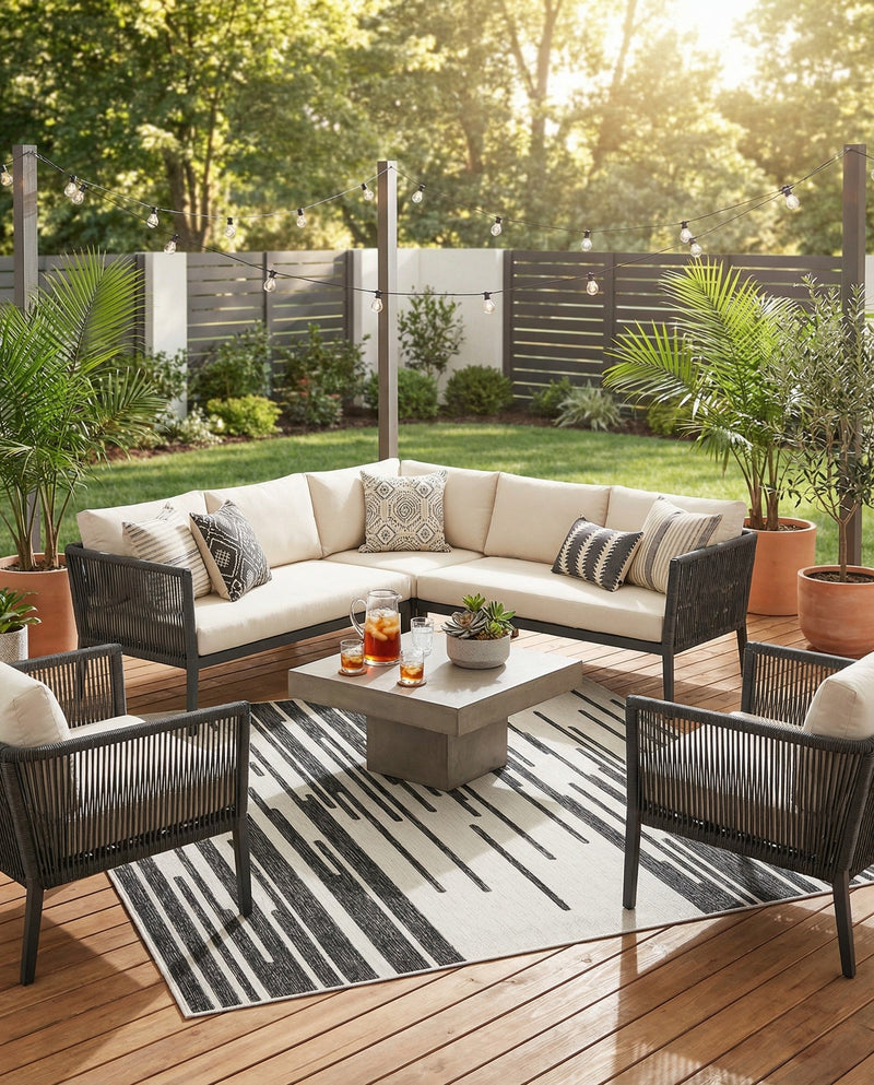 Urban Terrace Collection Area Rug -  Riverside Square Black and White  lifestyle 79