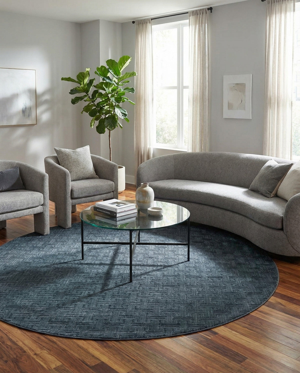 Metro Heights Collection Area Rug -  Hamilton Round Navy Blue  lifestyle 69