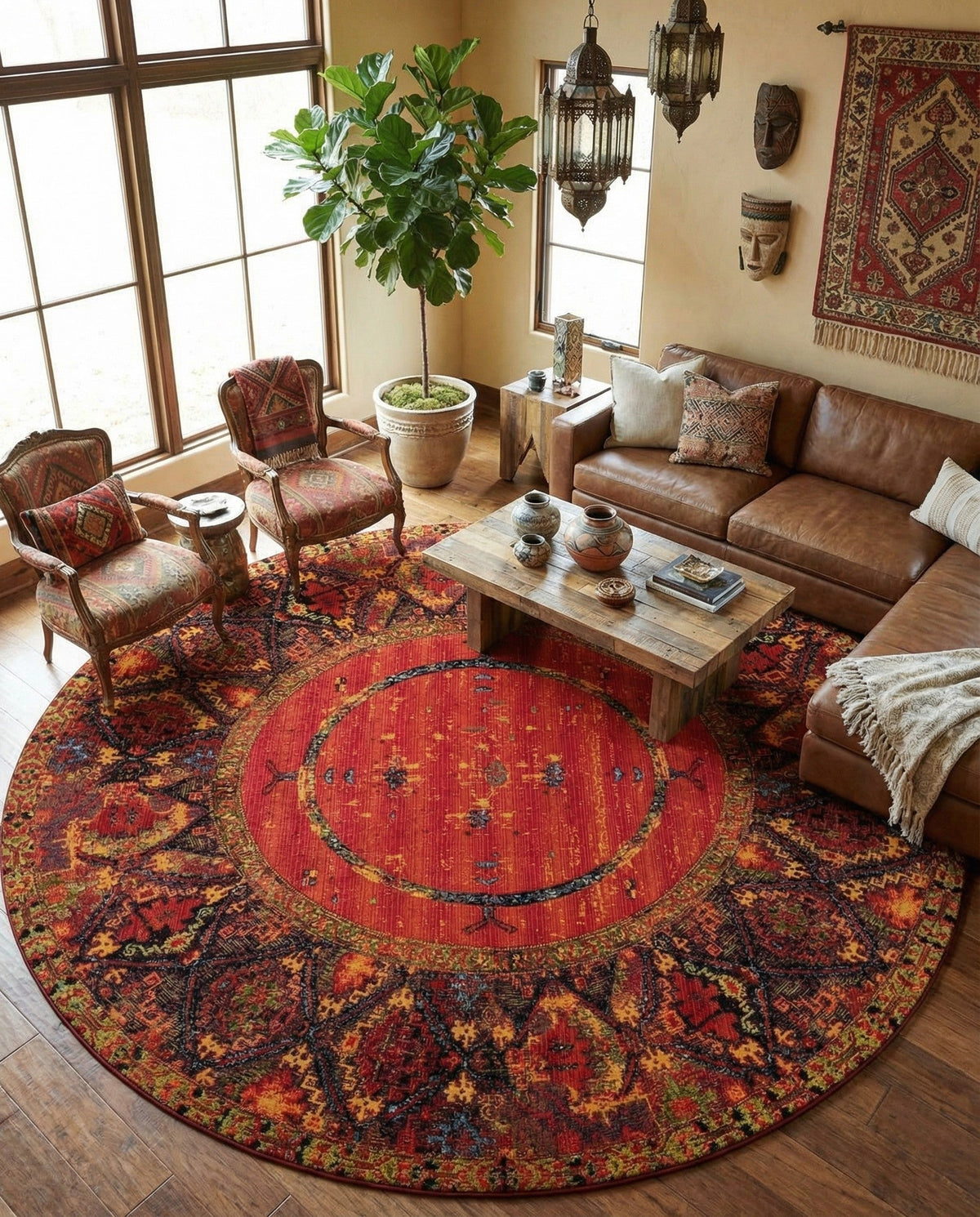Safari Escape Rugs Collection Area Rug - Serengeti Round Multi  lifestyle 93