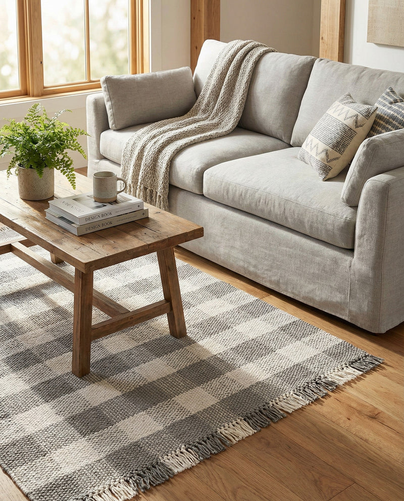 Sustainable Grid Indoor-Outdoor Oasis Collection Area Rug - Savannah Rectangle Gray  lifestyle 61