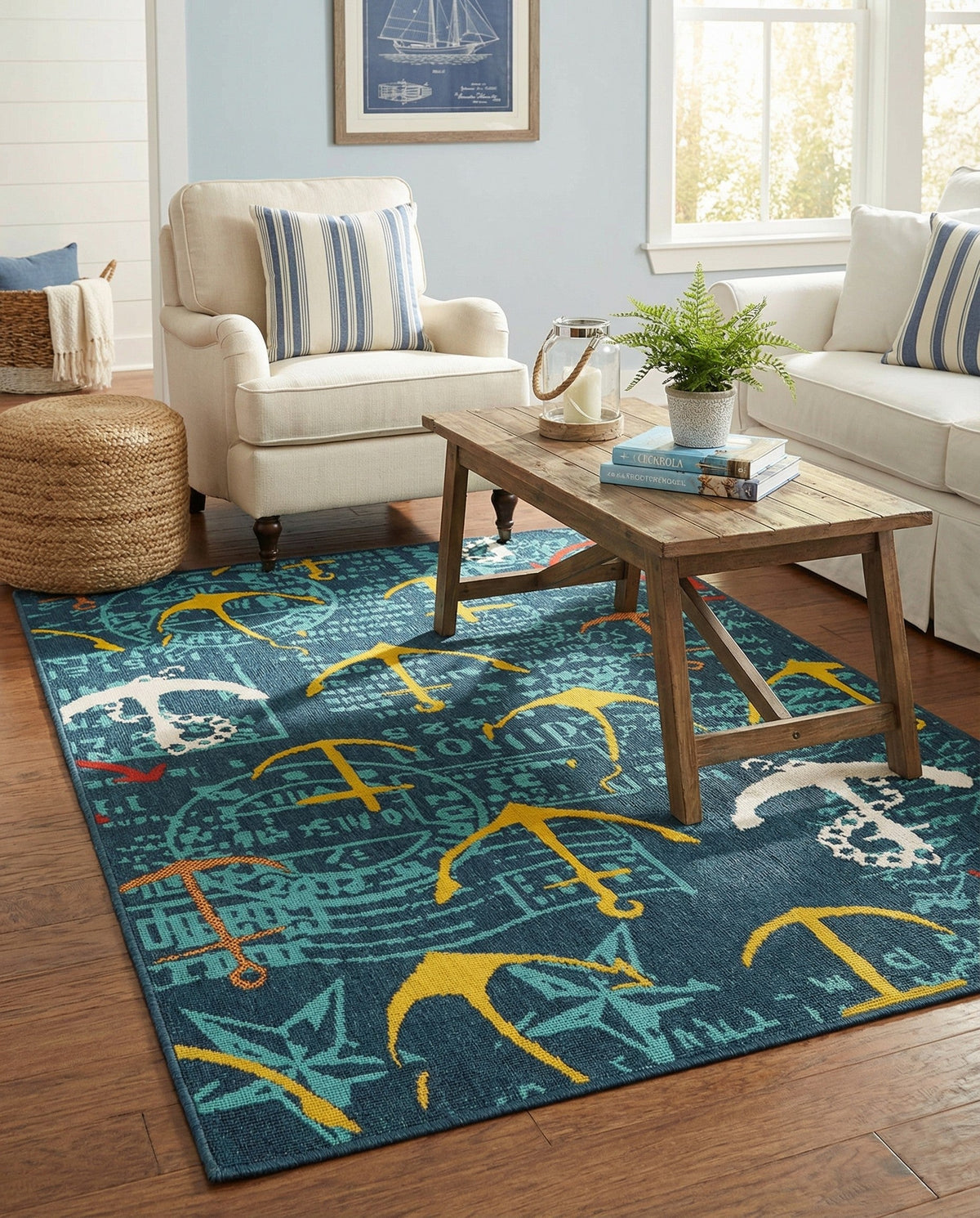 Seaside Haven Rugs Collection Area Rug -  Lighthouse Rectangle Navy Blue  lifestyle 5