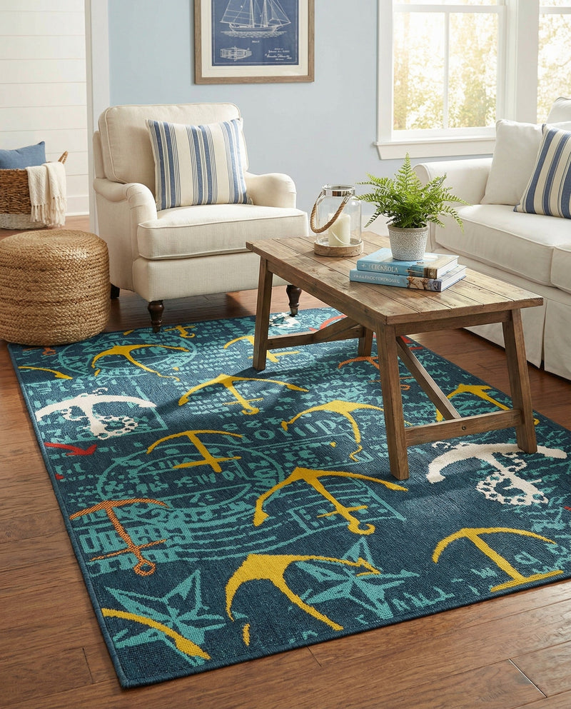 Seaside Haven Rugs Collection Area Rug -  Lighthouse Rectangle Navy Blue  lifestyle 5
