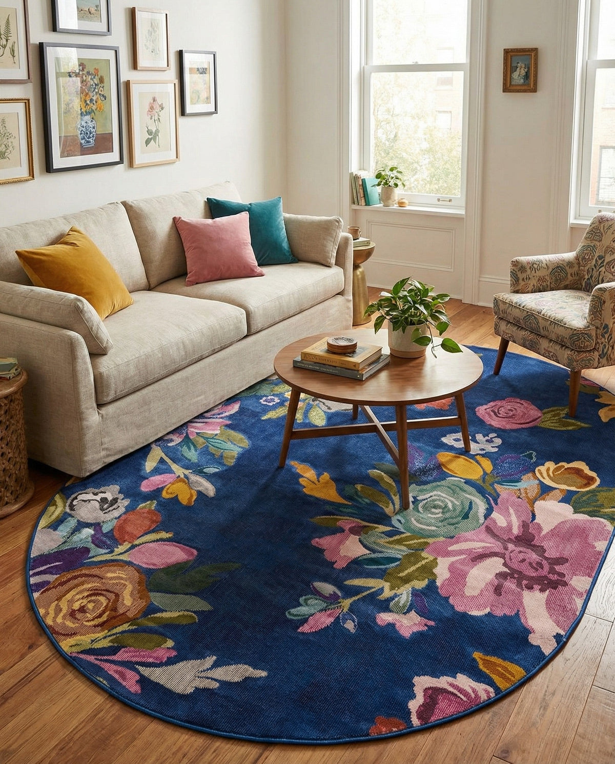 Meadow Breeze Collection Area Rug - Wildflower Oval Blue  lifestyle 125