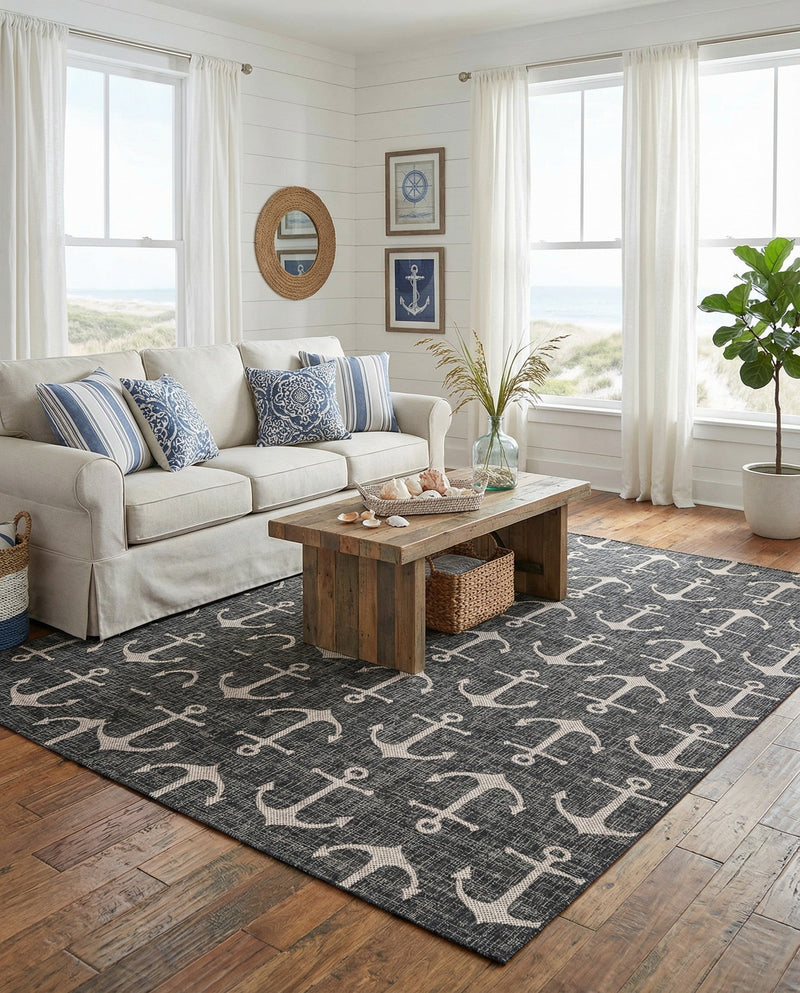 Seaside Haven Rugs Collection Area Rug - Sapphire (Charcoal) Rectangle Charcoal  lifestyle 21