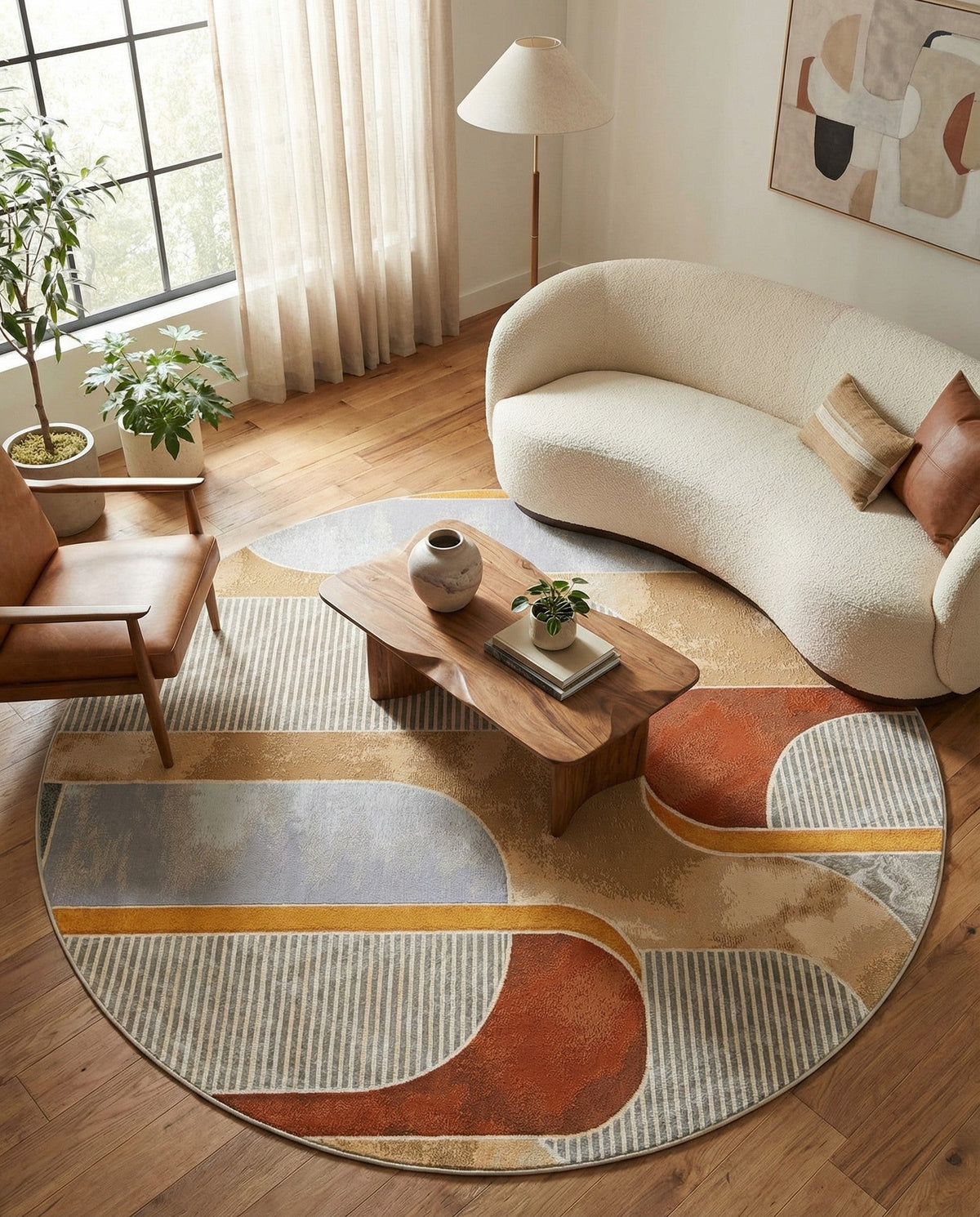 Urban Terrace Collection Area Rug -  Deck Round Multi  lifestyle 80