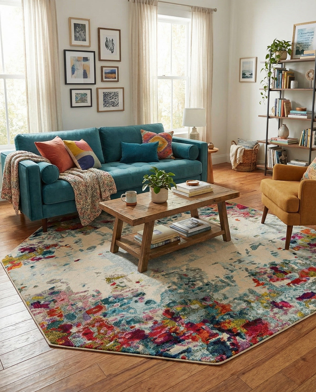 Chromatic Oasis Collection Area Rug -  Blush Octagon Multi  lifestyle 95